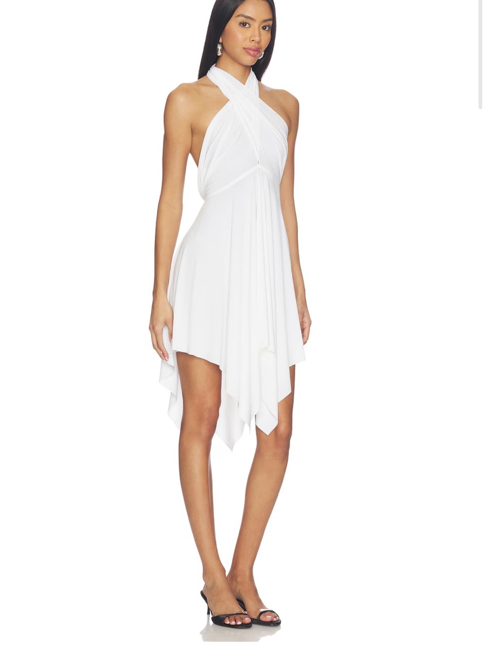 White Halter Asymmetric Hem Dress - Women